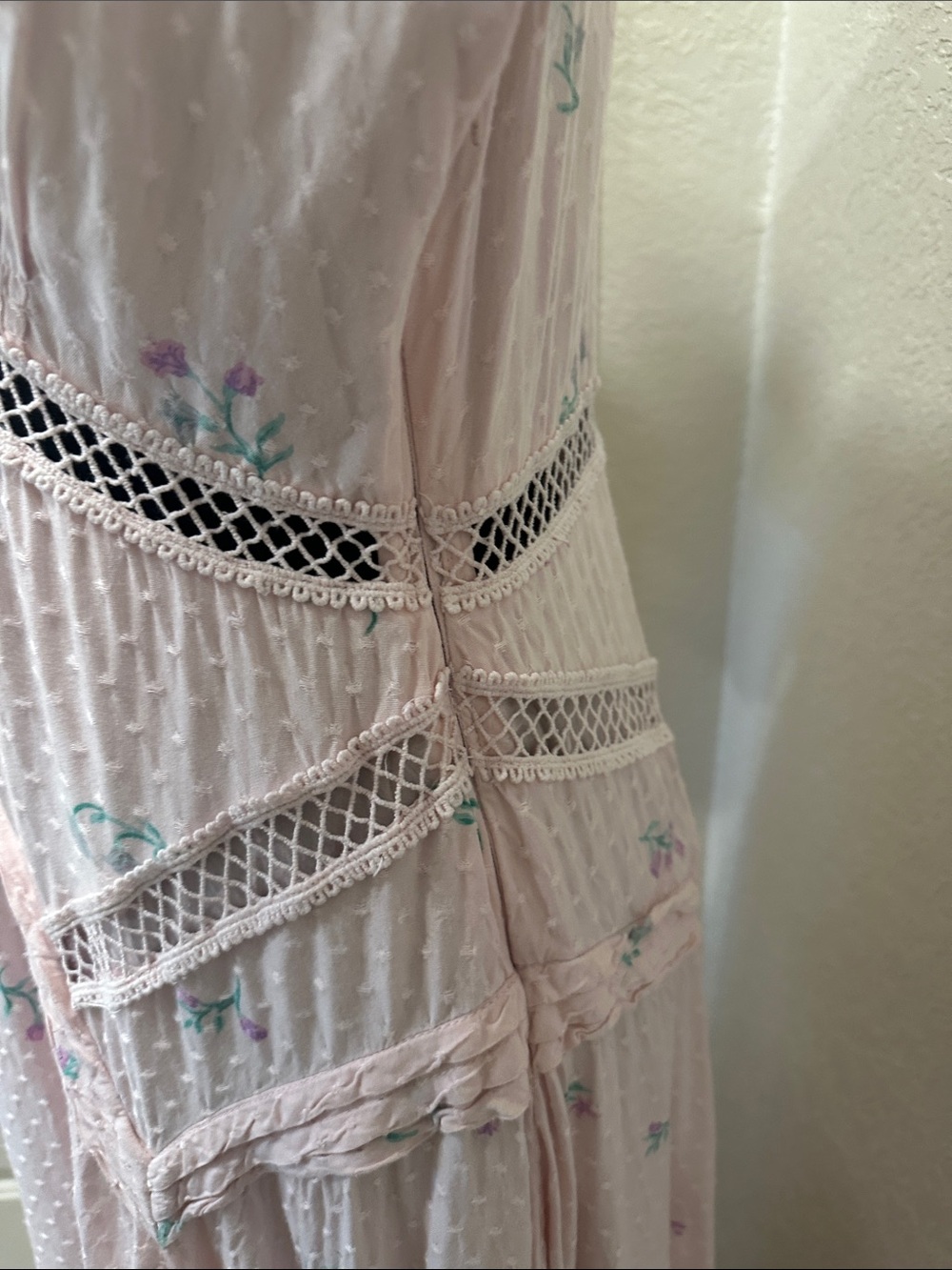 Free People Pale Pink Floral Maxi Dress with Lace Insets - Picture 4 of 13